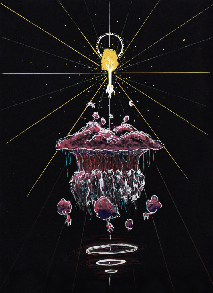 Ascension, drawing on black paper