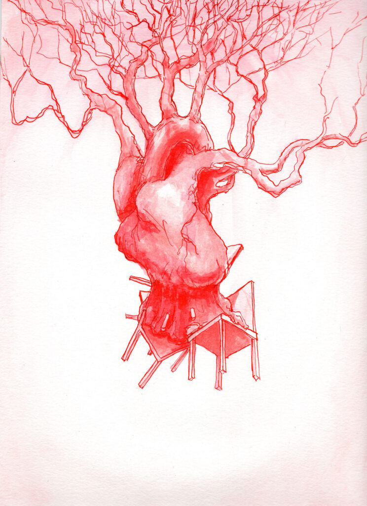Growing Heart Core, ink on paper