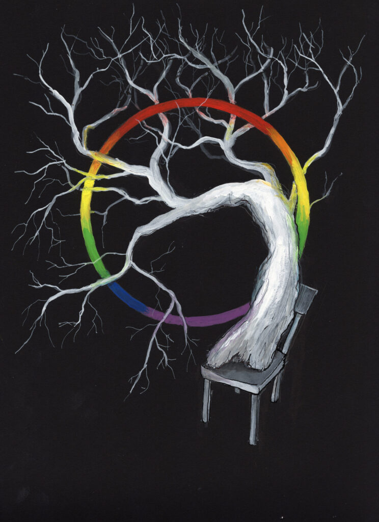 Prism Ring, gouache on black paper