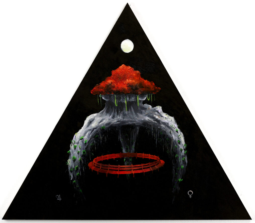 Sanctuary Siren, oil on triangle wood panel